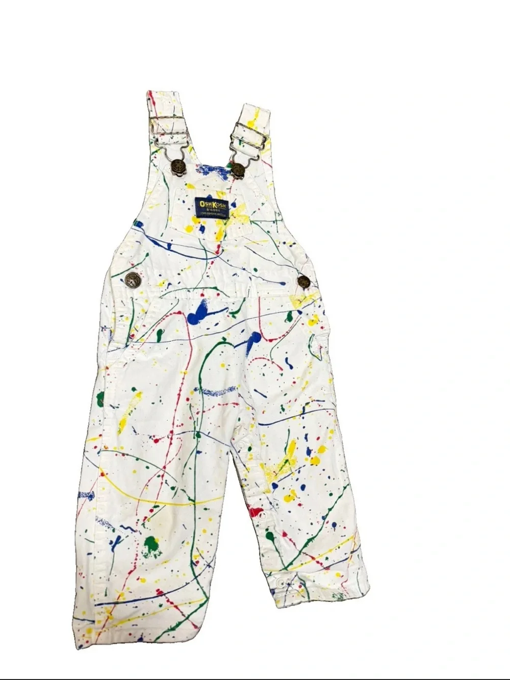 Vintage Oshkosh Overalls 18M Bibs White Paint Splatter 1990s Denim Cotton Multi